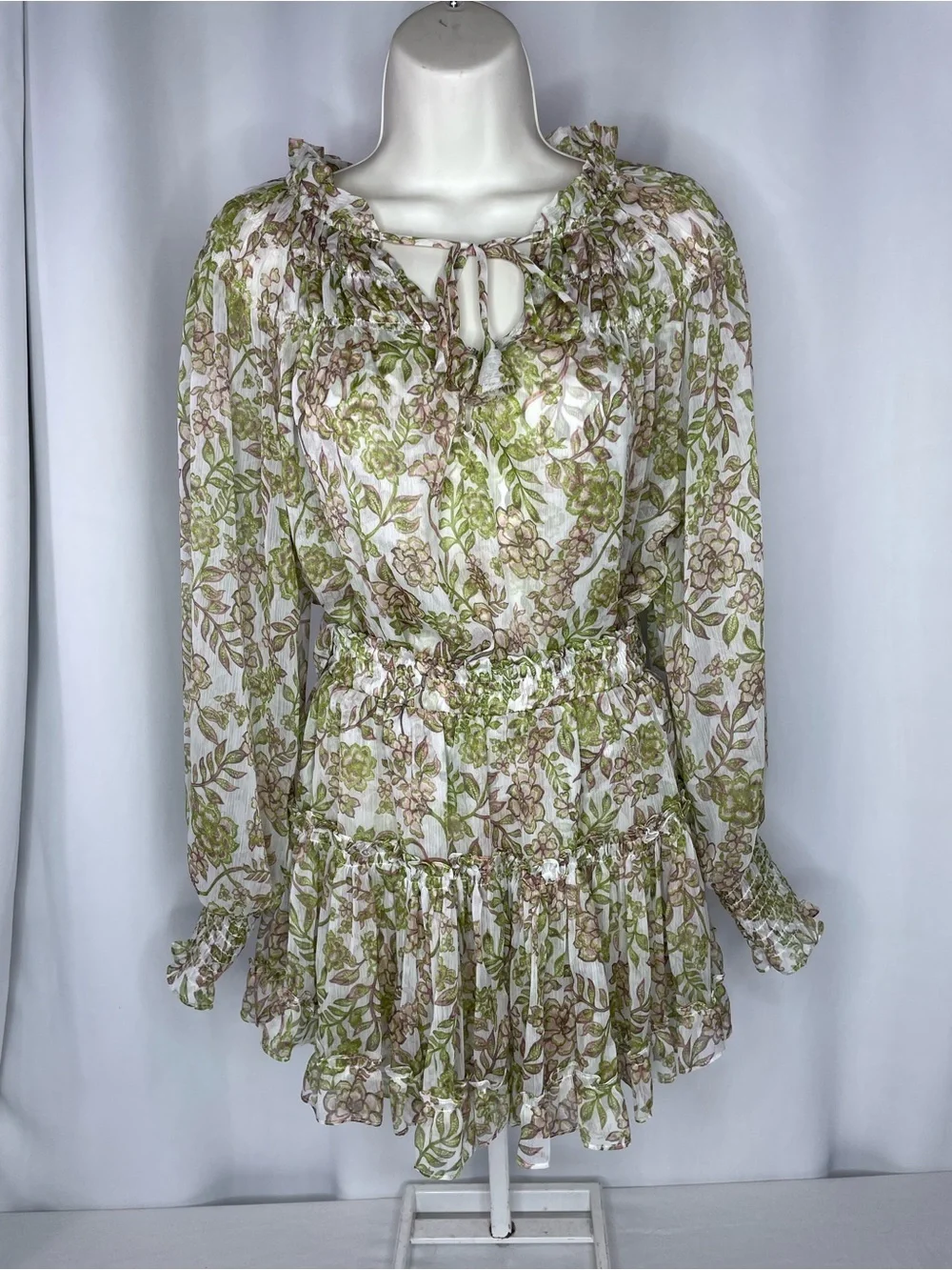MISA Los Angeles Floral Chiffon Mini Skirt Set XS Boho Peasant Top Romantic Coqu